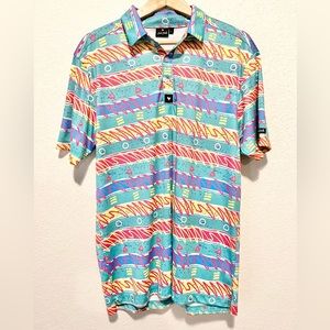 NWOT Bad Birdie Righteous 80’s Multicolor Patterned Golf Shirt